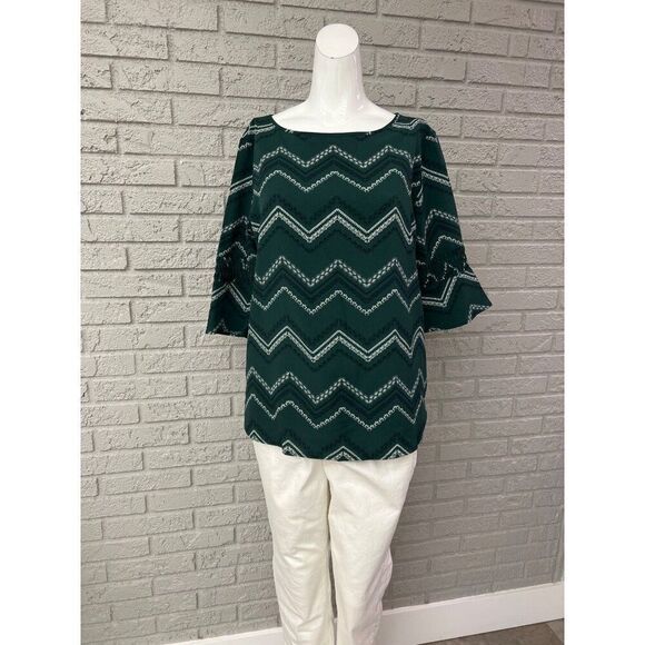 Banana Republic Women Green 3/4 Length Sleeve Chevron Print Blouse Size M - Picture 1 of 9